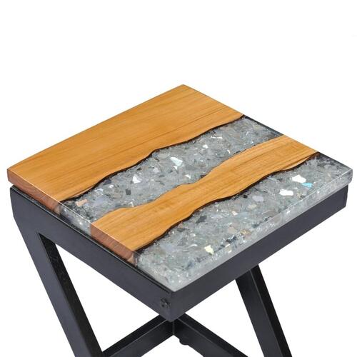Sofabord 30 x 30 x 50 cm massivt teaktræ og polyresin