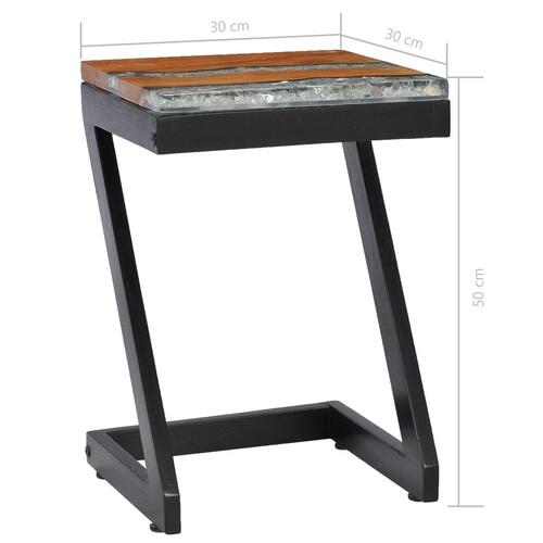 Sofabord 30 x 30 x 50 cm massivt teaktræ og polyresin