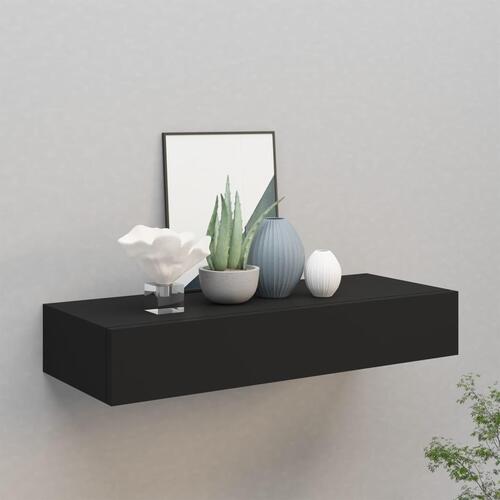 Væghylde med skuffe 60x23,5x10 cm MDF sort