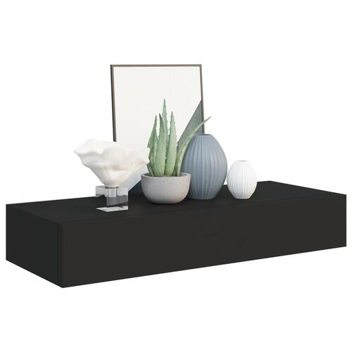 Væghylde med skuffe 60x23,5x10 cm MDF sort