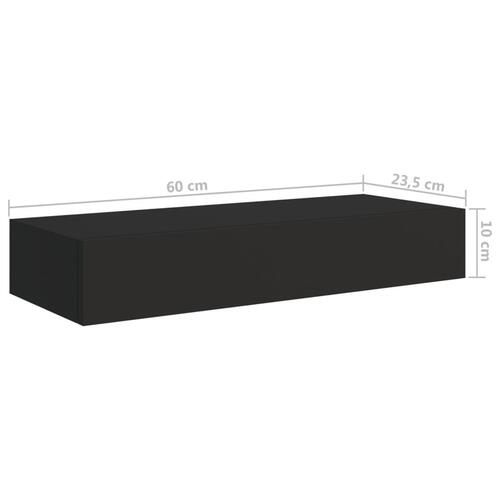 Væghylde med skuffe 60x23,5x10 cm MDF sort