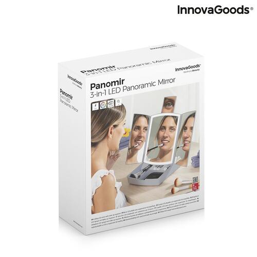 3-i-1 sammenklappeligt LED-spejl med makeup-organiser Panomir InnovaGoods