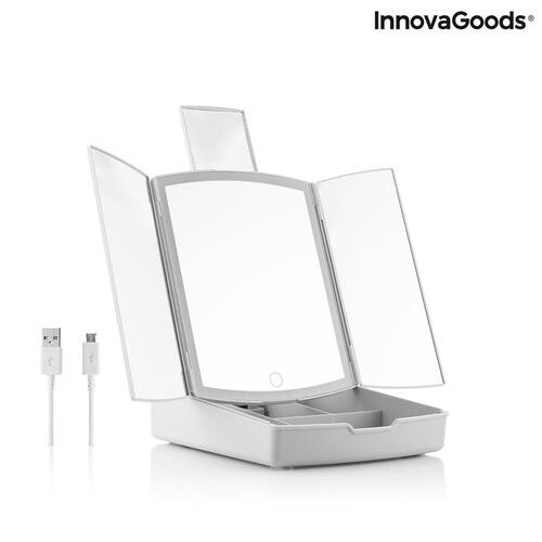 3-i-1 sammenklappeligt LED-spejl med makeup-organiser Panomir InnovaGoods