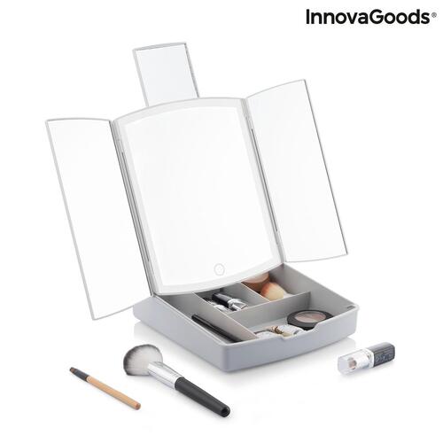 3-i-1 sammenklappeligt LED-spejl med makeup-organiser Panomir InnovaGoods