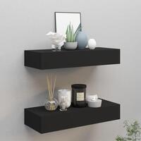 Væghylder med skuffer 2 stk. 60x23,5x10 cm MDF sort