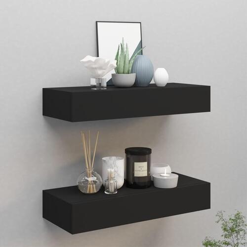 Væghylder med skuffer 2 stk. 60x23,5x10 cm MDF sort