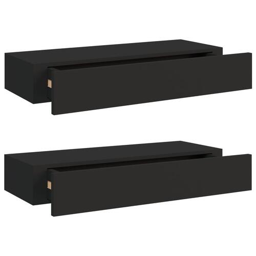 Væghylder med skuffer 2 stk. 60x23,5x10 cm MDF sort