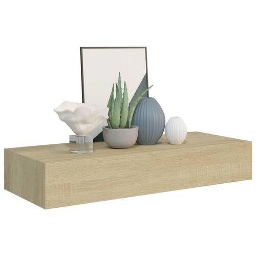 Væghylder med skuffer 2 stk. 60x23,5x10 cm MDF egetræsfarvet