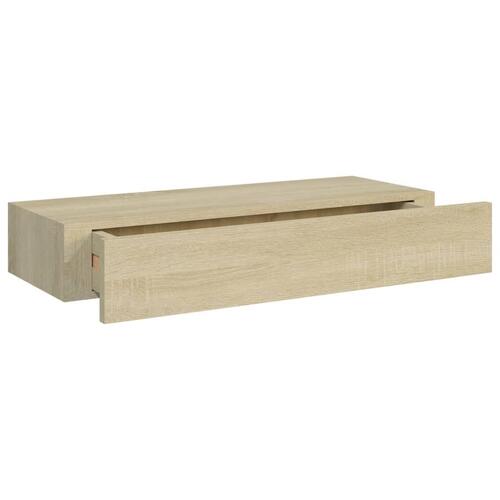 Væghylder med skuffer 2 stk. 60x23,5x10 cm MDF egetræsfarvet