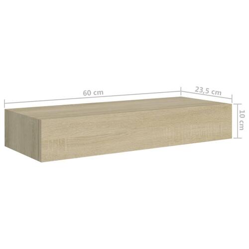 Væghylder med skuffer 2 stk. 60x23,5x10 cm MDF egetræsfarvet