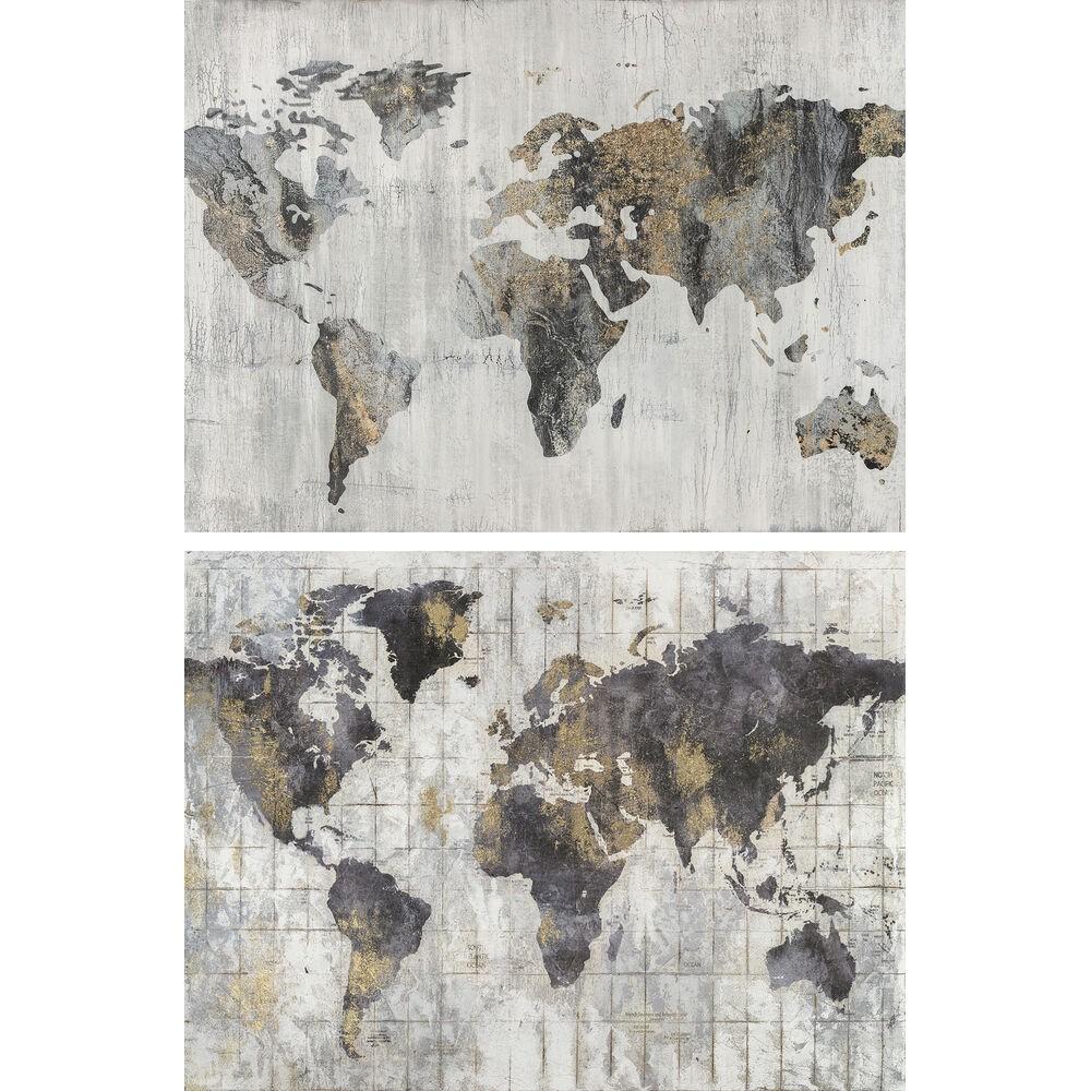 Lærredsmaleri i fyrretræ, verdenskort 120 × 4 × 90 cm (2 stk)