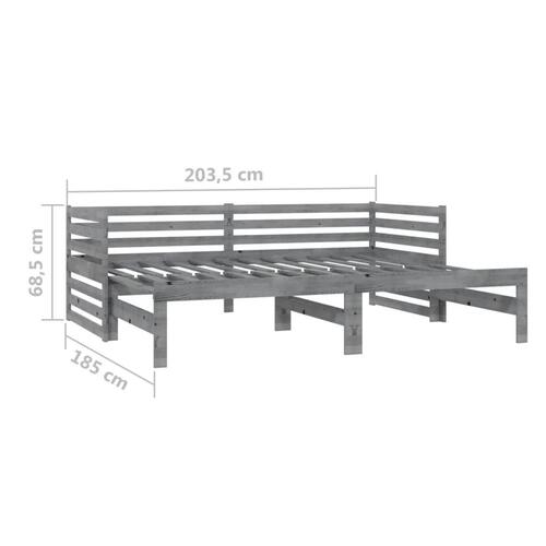 Daybed med udtræk 2x(90x200) cm massivt fyrretræ grå