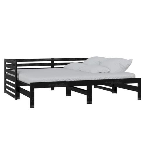 Daybed med udtræk 2x(90x200) cm massivt fyrretræ sort