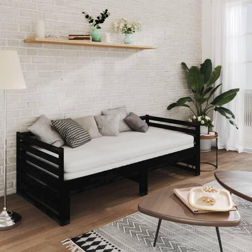 Daybed med udtræk 2x(90x200) cm massivt fyrretræ sort