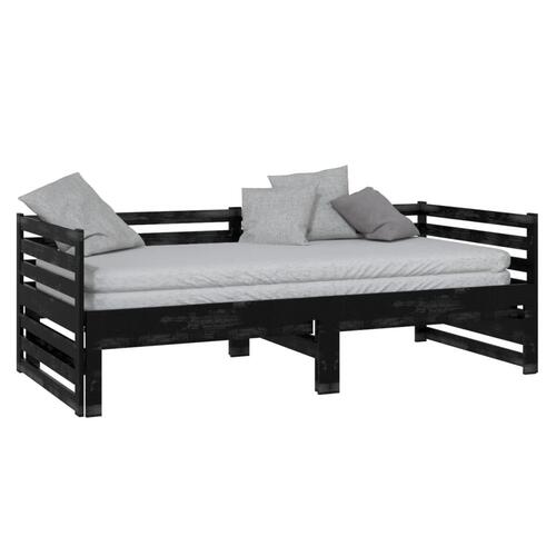 Daybed med udtræk 2x(90x200) cm massivt fyrretræ sort