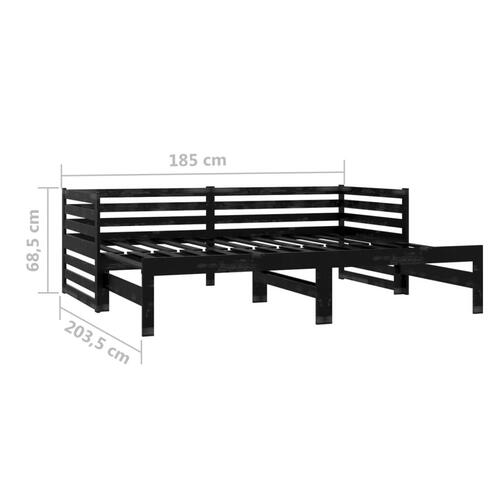 Daybed med udtræk 2x(90x200) cm massivt fyrretræ sort