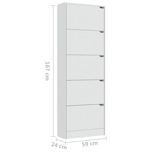 Skoskab med 5 låger 59x24x167 cm spånplade hvid