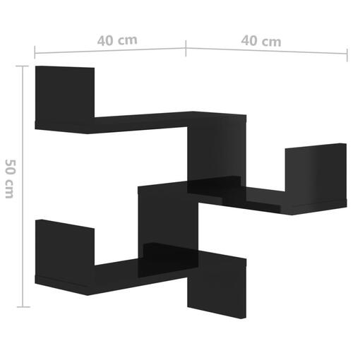 Væghængt hjørnehylde 40x40x50 cm konstrueret træ sort højglans