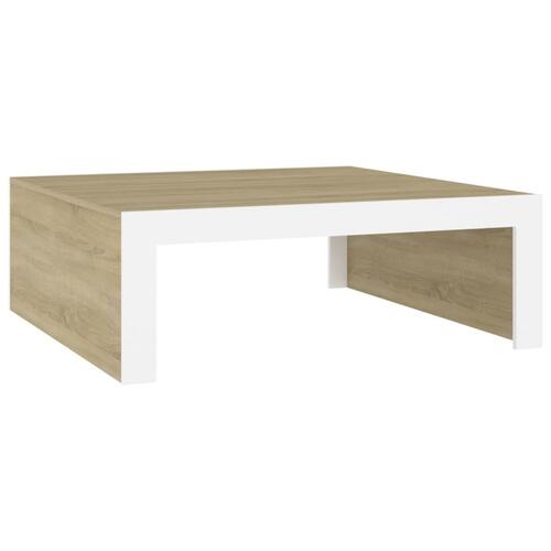Sofabord 100x100x35 cm spånplade hvid og sonoma-eg