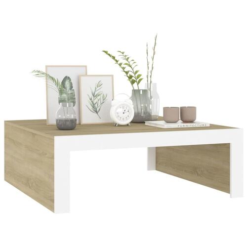 Sofabord 100x100x35 cm spånplade hvid og sonoma-eg