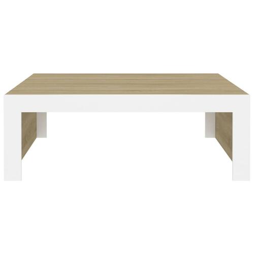 Sofabord 100x100x35 cm spånplade hvid og sonoma-eg