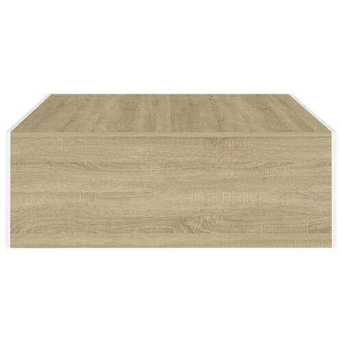 Sofabord 100x100x35 cm spånplade hvid og sonoma-eg
