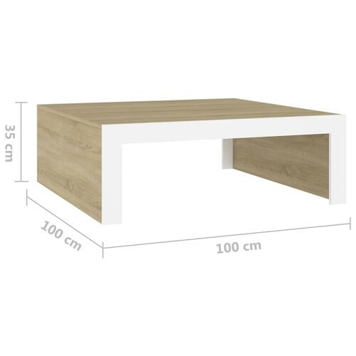 Sofabord 100x100x35 cm spånplade hvid og sonoma-eg