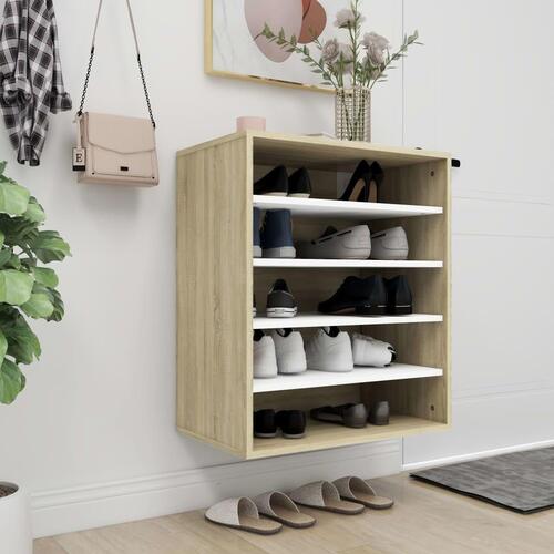 Skoreol 60x35x70 cm spånplade Hvid og sonoma-eg
