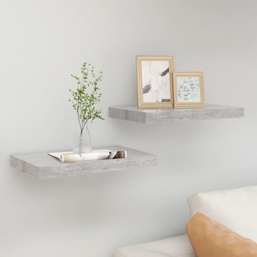 Væghylder 2 stk. - 50×23×3,8 cm i MDF, betongrå