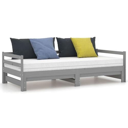 Daybed med udtræk 2x(90x200) cm massivt fyrretræ grå