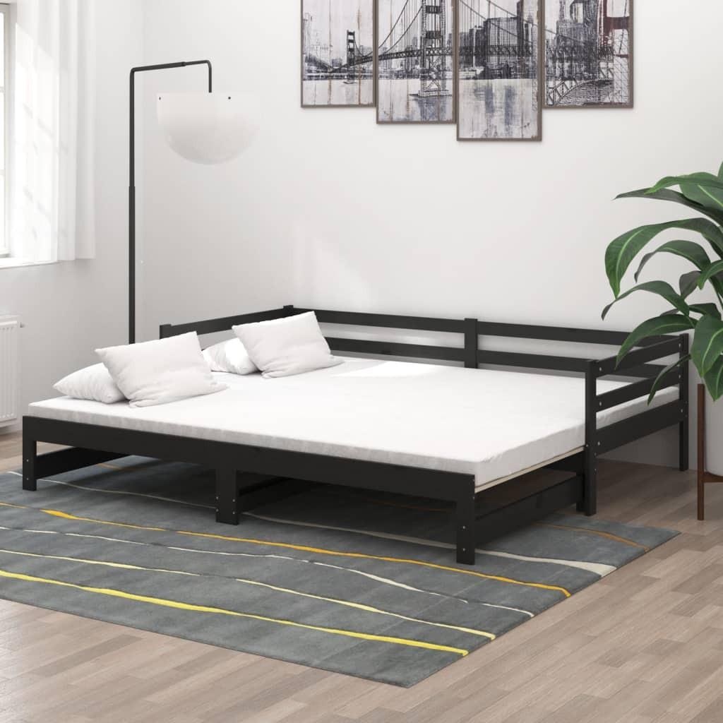 Daybed med udtræk 2x(90x200) cm massivt fyrretræ sort