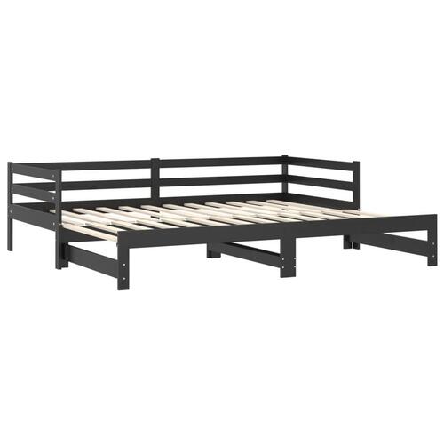 Daybed med udtræk 2x(90x200) cm massivt fyrretræ sort