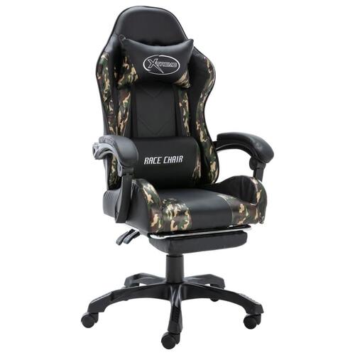 Gamerstol med fodstøtte kunstlæder sort og camouflage