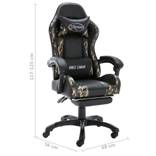 Gamerstol med fodstøtte kunstlæder sort og camouflage