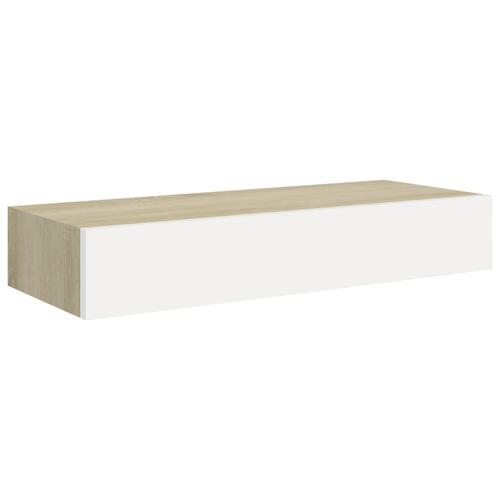 Væghylde m. skuffe 60x23,5x10 cm MDF egetræsfarve hvid