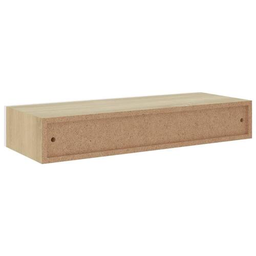 Væghylde m. skuffe 60x23,5x10 cm MDF egetræsfarve hvid