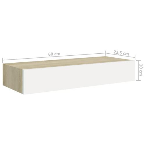 Væghylde m. skuffe 60x23,5x10 cm MDF egetræsfarve hvid
