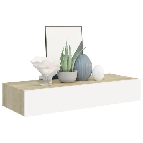 Hylder med skuffe 2 stk. 60x23,5x10 cm MDF egetræsfarve og hvid