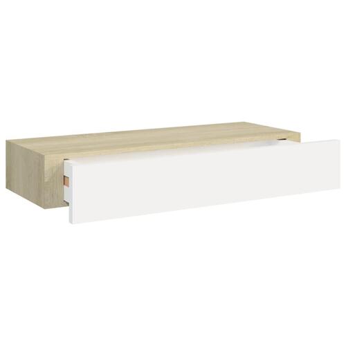 Hylder med skuffe 2 stk. 60x23,5x10 cm MDF egetræsfarve og hvid