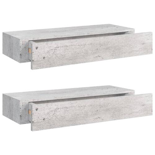 Væghylder med skuffe 2 stk. 60x23,5x10 cm MDF betongrå