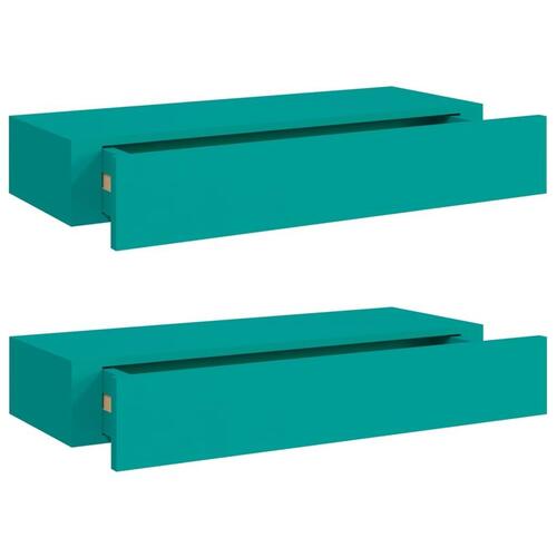 Væghylder med skuffer 2 stk. 60x23,5x10 cm MDF blå