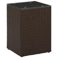 Sidebord med glastop 35x35x52 cm polyrattan brun