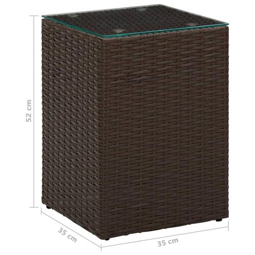 Sidebord med glastop 35x35x52 cm polyrattan brun