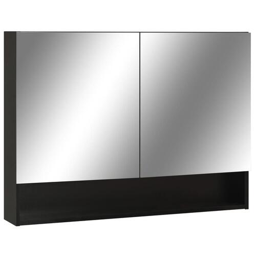 Badeværelsesskab med spejl + LED 80x15x60 cm MDF sort