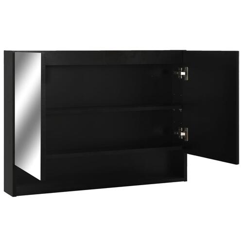 Badeværelsesskab med spejl + LED 80x15x60 cm MDF sort