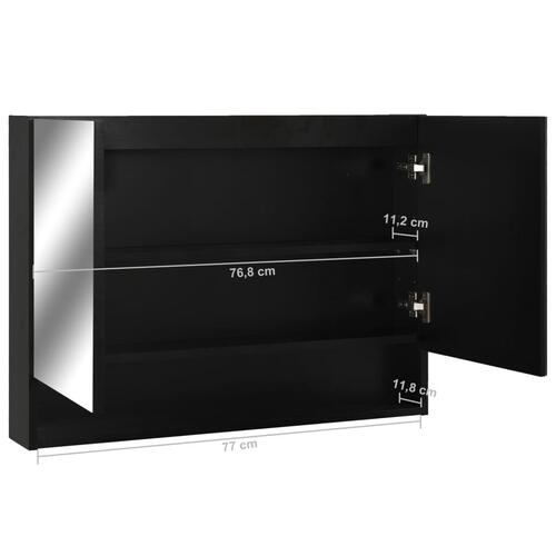 Badeværelsesskab med spejl + LED 80x15x60 cm MDF sort
