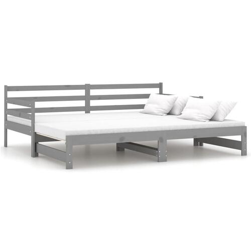 Daybed med udtræk 2x(90x200) cm massivt fyrretræ grå