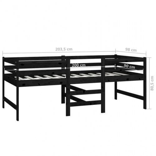 Mellemhøj seng 90x200 cm massivt fyrretræ sort