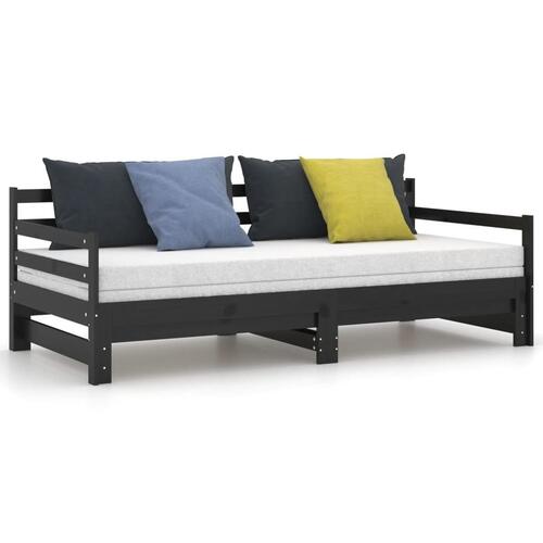 Daybed med udtræk 2x(90x200) cm massivt fyrretræ sort