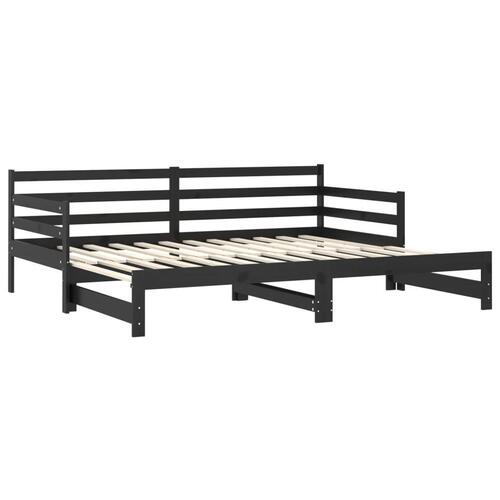 Daybed med udtræk 2x(90x200) cm massivt fyrretræ sort